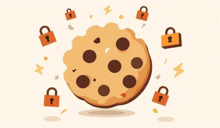 Ilustrație cu un biscuit și simboluri de confidențialitate