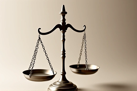 Imagine reprezentând o balanță a justiției, simbolizând echilibrul și responsabilitatea legală.