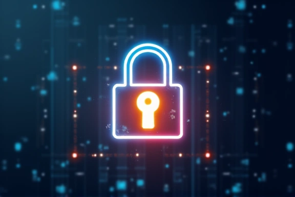 Imagine reprezentând un lacăt digital și o cheie, simbolizând securitatea datelor și confidențialitatea.